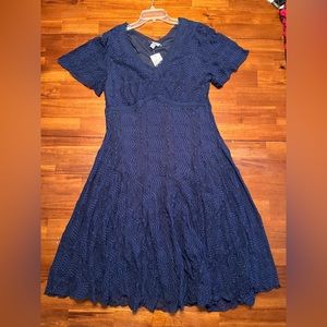 Rabbit Rabbit Rabbit Short sleeved Lace Navy blue dress. Size 18 NWT